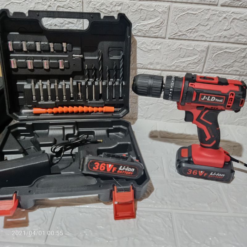 Mesin Bor JLD cordless drill impact 36V // bor baterai 36V