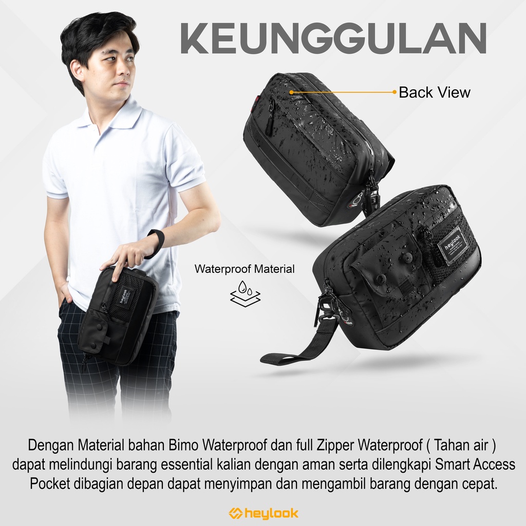 Tas Selempang Pria Wanita Tas Bahu Hitam Polos Tas Slingbag Original Branded Waterproof Premium Cowok Pouch bag Multifungsi Clutchbag Terbaru