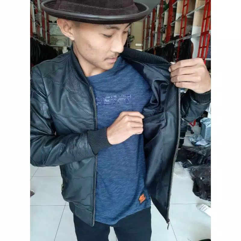 Jaket Kulit Domba Asli Sambungan Model Bomber Kulit Asli Domba Sambungan TERBARU