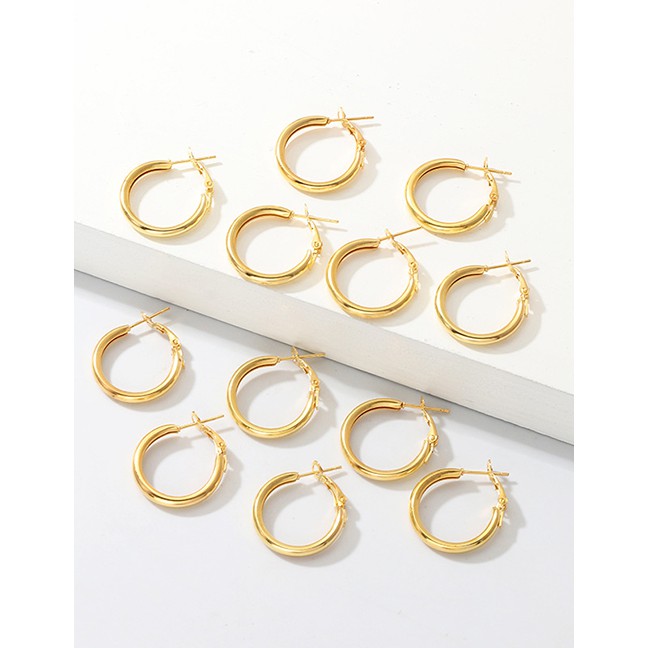 LRC Anting Fashion Gold Metal C-shaped Circle Earrings Set Of 6 D46780