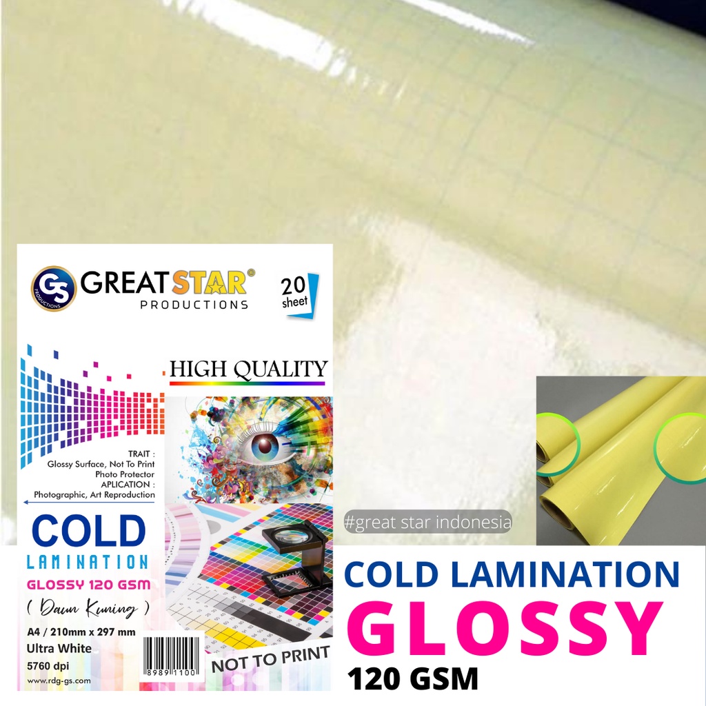 

LAMINASI DINGIN / COLD LAMINATION UK A4/120 gsm/20 (DAUN KUNING)