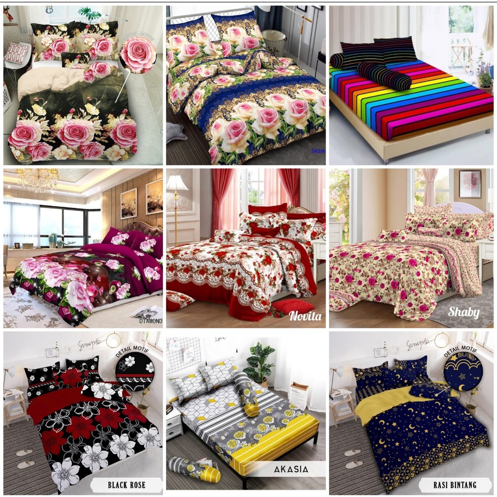 Sprei motif bunga uk 180 x 200 set sarung bantal guling