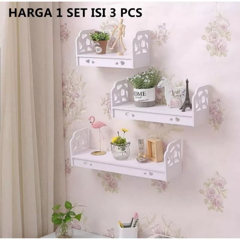 Rak Dinding Tempel Minimalis Kayu Vintage Shabby Gantung Tanpa Paku Dekorasi Dinding Ruang Tamu Kamar Tidur Dapur Ruang Kerja Serbaguna Pajangan Rumah Estetik Bahan WPC Berkualitas Water Proof Anti Air Tahan Debu Kuat Awet Isi 3 PCS Murah Bisa COD A860