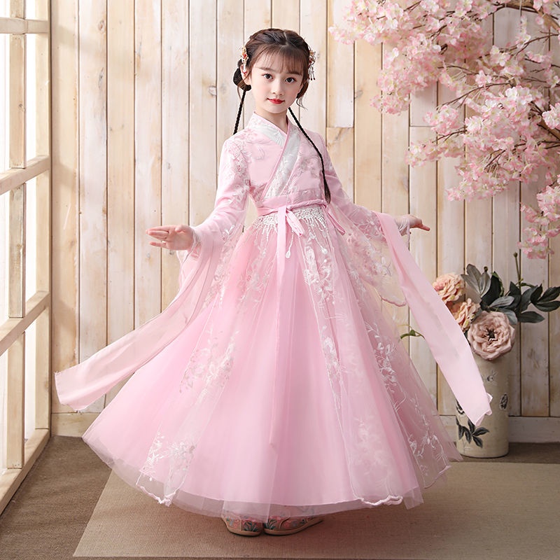 Girls' ancient clothes fluffy skirt Han clothes children's ancient style Tang clothes super fairy gi