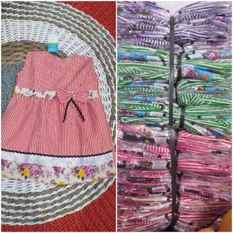 Dress anak 1 2 tahun lucu singlet strip bunga ( dress singlet strip Rila)