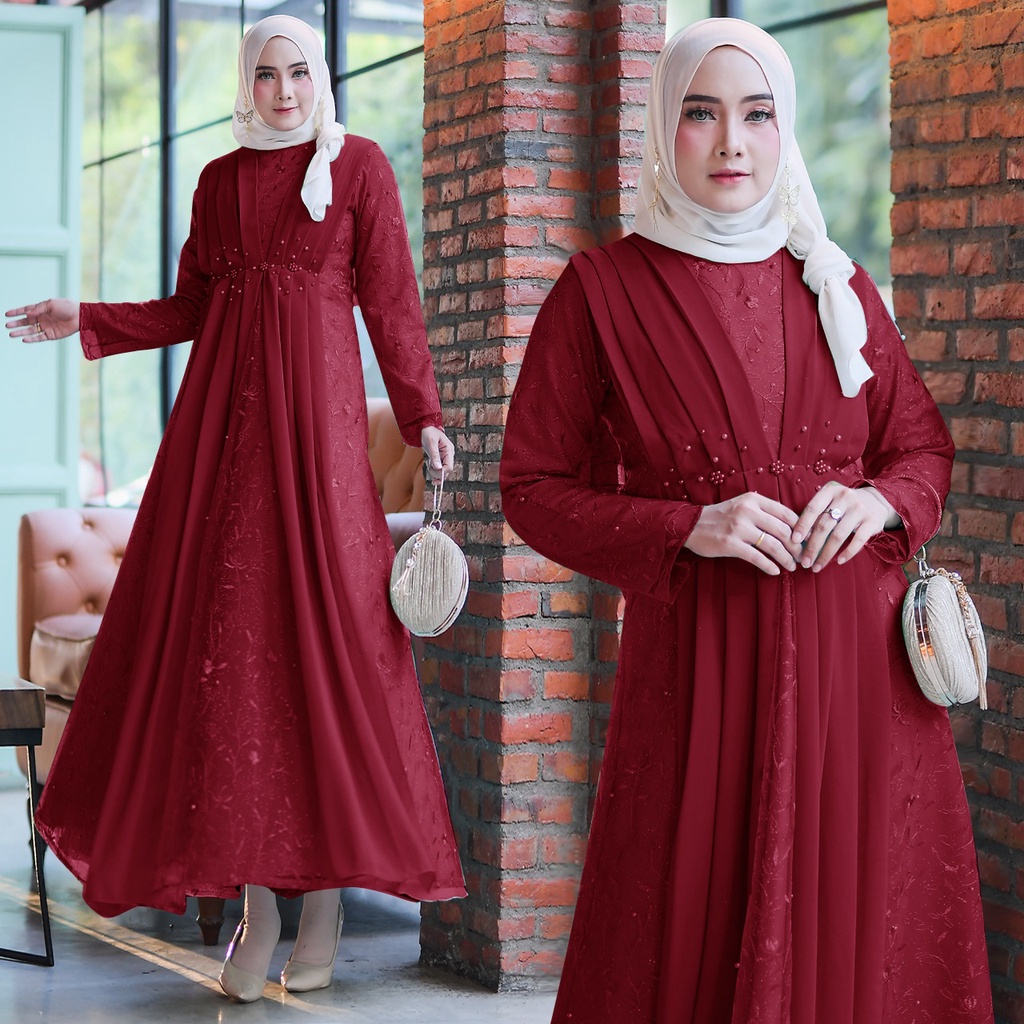 Rumaisha Baju Muslim Wanita Jumbo Gamis Full Brukat Tile Remaja Dewasa Premium Fashion Gamis Kondangan