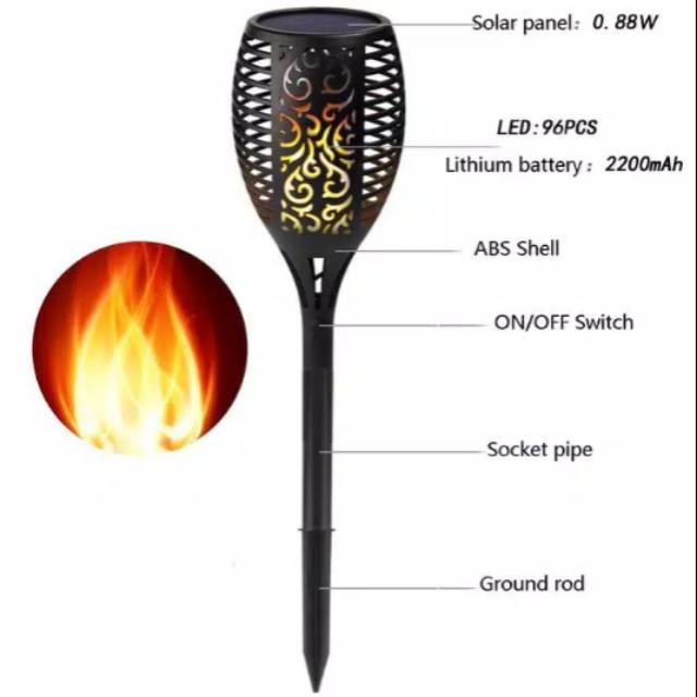 Lampu obor 96 LED tenaga surya lampu api taman tancap solar otomatis lampu taman solar api obor
