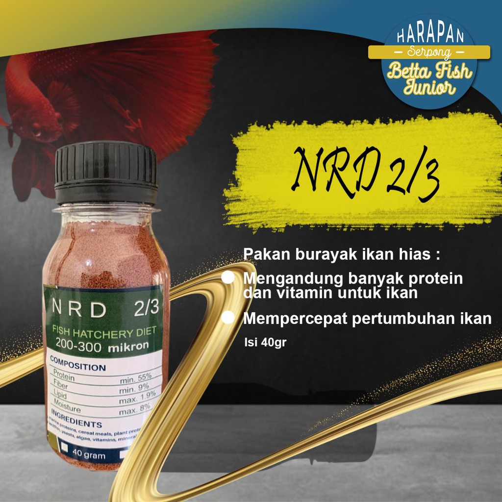 Pelet NRD micron 2/3 Pakan terbaik ikan Cupang Guppy 40gr