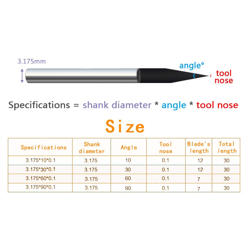 [HAEBOT] Mata Profil Router Grafir V Bit 10 30 60 90 derajat 0.1mm CNC 3.17mm PCB Acrilik Tungsten Carbide Shaped Pisau Ukir degree