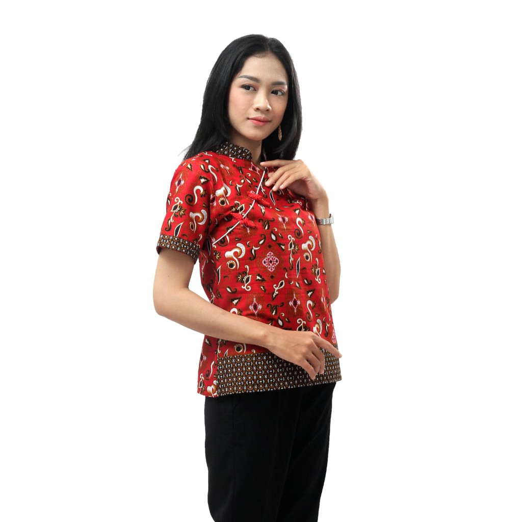 S-M-L-XL-XXL-3L-4L-5L BLOUSE BATIK ATASAN BATIK WANITA WARNA MERAH