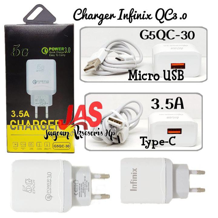 G5QC-30 Charger Infinix QC3.0 3.5A Micro USB &amp; Type-C Single USB Port Casan Infinix for Android