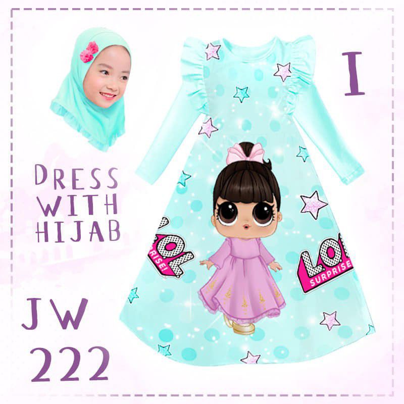 Baju Lebaran Hari Raya Idul Fitri Muslim Karakter Animasi Kartun LOL Gamis Syari Syar'i Gaun Dress A