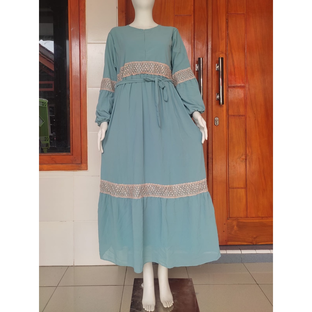 gamis ceruty babydoll renda besar full puring