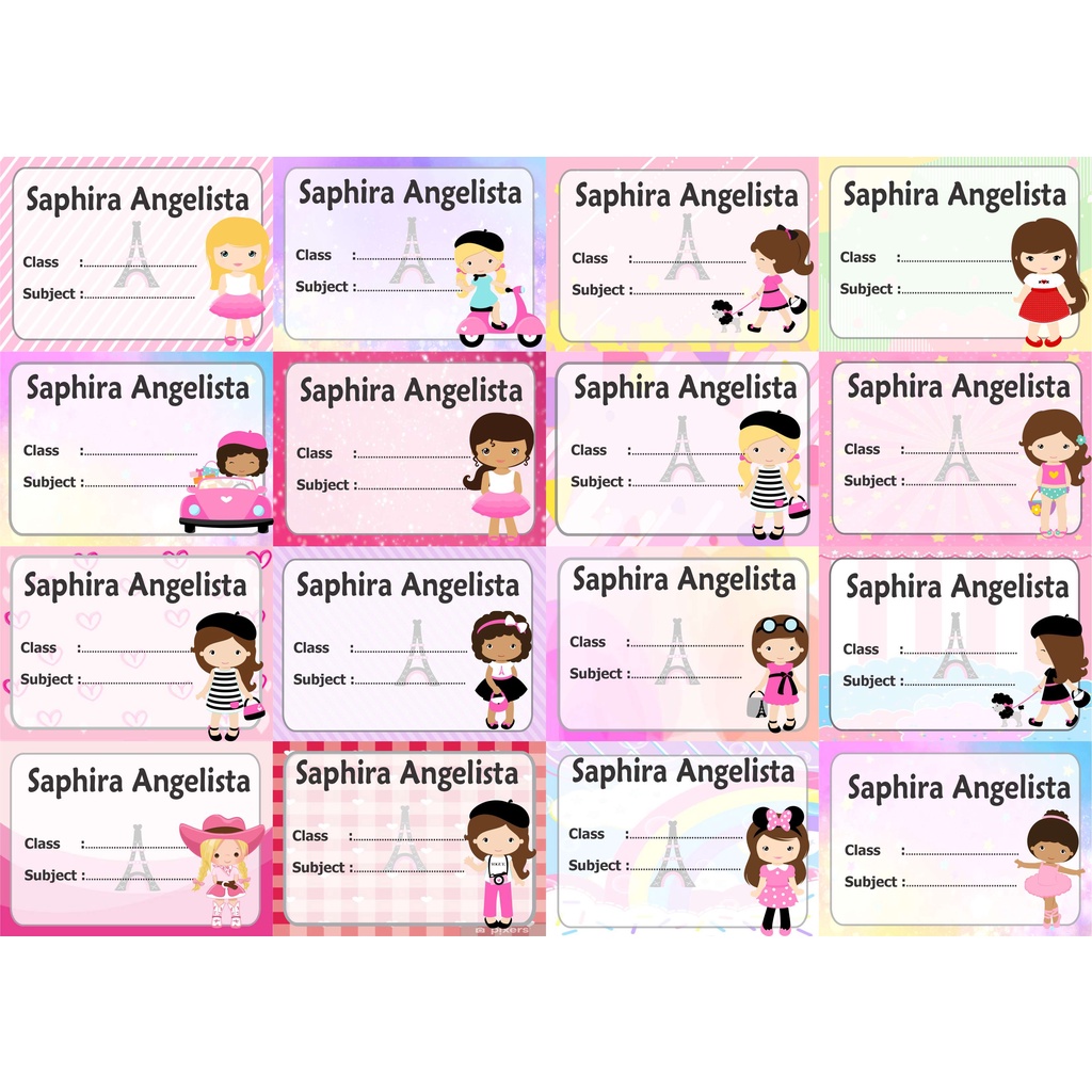 

cute girl Label stiker buku nama kelas mapel custom