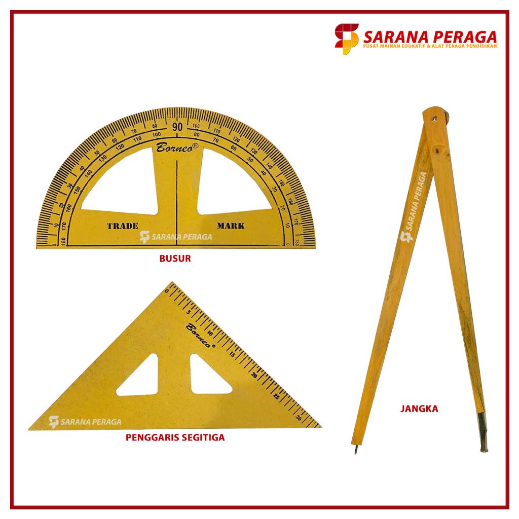 

SaranaPeraga - Busur / Penggaris Segitiga / Jangka Kayu - Alat Peraga Sekolah