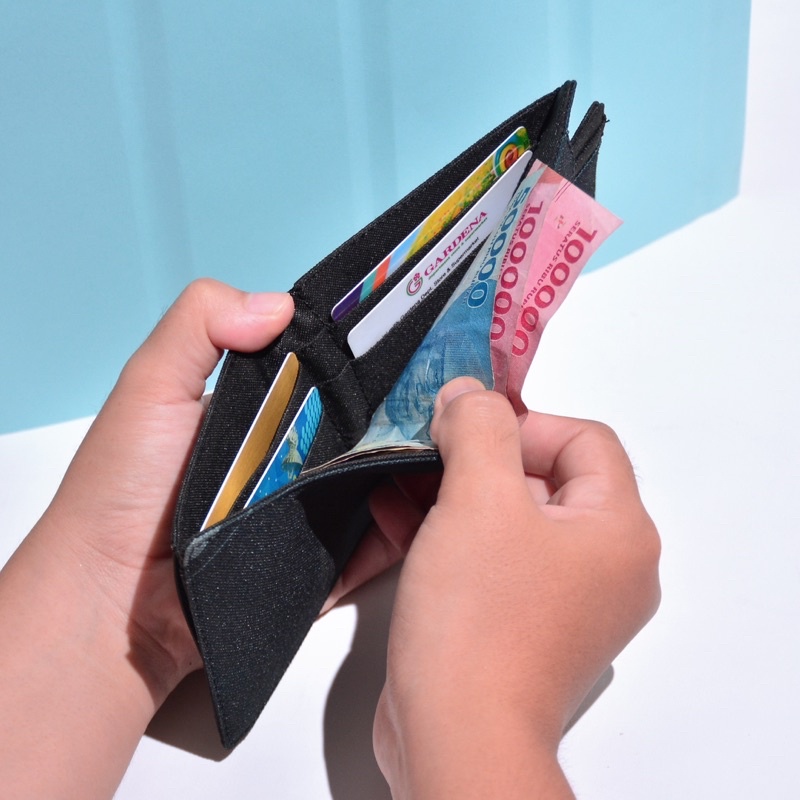 Luis Black Strip - Dompet pria lipat dompet kartu cowok cardholder koin 2 in 1 Dinamican Supply