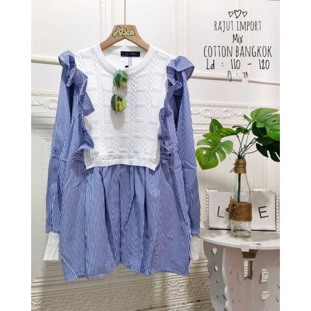 blouse wanita bahan rajut import mix katun Bangkok ukuran allsize ld 110-120