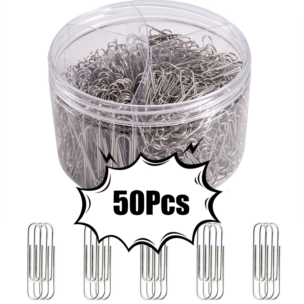 50pcs Klip Kertas Bahan Baja Silver Anti Slip/Karat Tahan Lama Reusable Ukuran 29mm Untuk Kantor/Sekolah