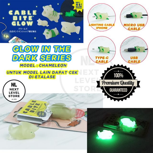 Chameleon - GLOW IN THE DARK Cable Bite Cute Protector Pelindung Kabel