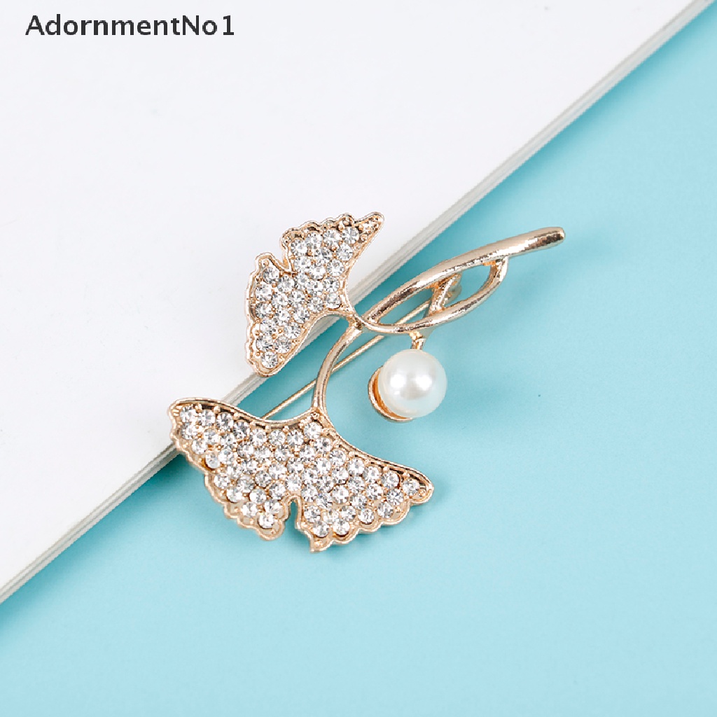 (AdornmentNo1) Bros Pin Desain Daun Hias Mutiara + Berlian Imitasi Untuk Wanita