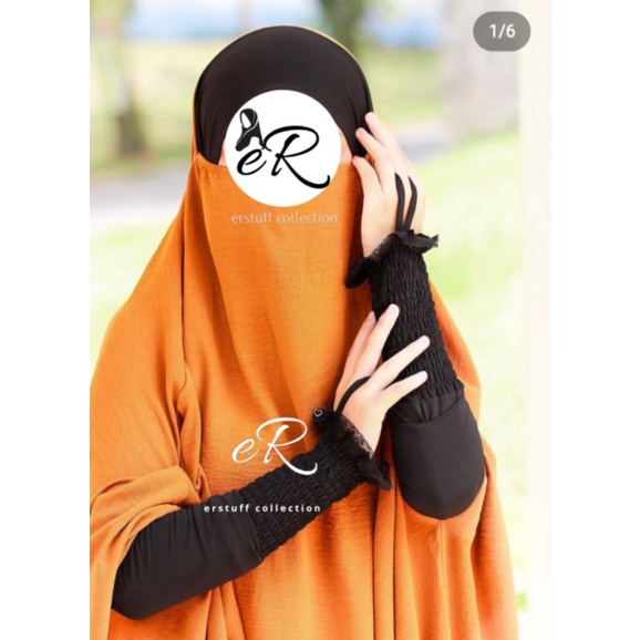 HANDSOCK RING SMOCK RENDA HITAM / MANSET CINCIN RENDA KERUT BALLON