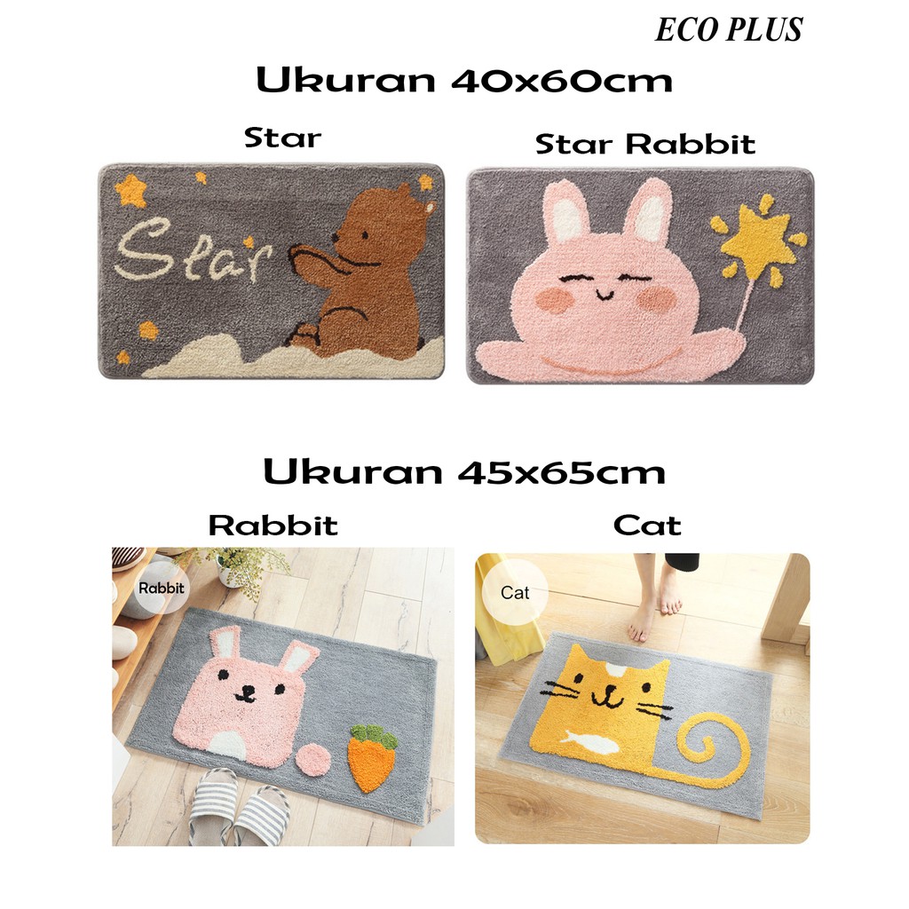 Keset Microfiber anti slip floor Mat carpet cute animal motif binatang dogy dog kucing cat