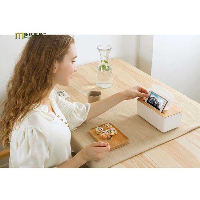 Kotak Tisu / Tempat Tissue Kayu dengan Smartphone Holder