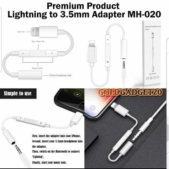 NEW ADAPTER CONNECTION KIT AUDIO JACK 3.5mm TO IPHONE(LIGHTNING) "MH-020 (BLUETOOTH CONNECTION)