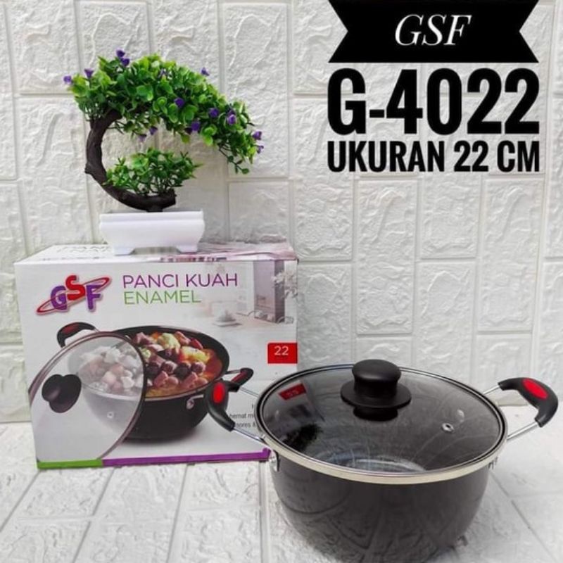 panci kuah enamel gsf 4024 24cm 4022 22cm tutup kaca free bubble