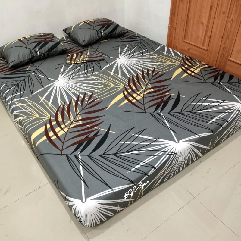 Seprei Homemade motif daun black palm, grey palm, blue leaf ukuran 120 160 180