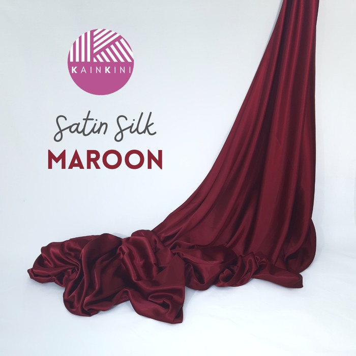 (½ meter) Kain Satin Silk Charmuse Premium Kilap Glossy Kainkini - Merah Maroon Red ( Bahan Sutra Gamis Pesta Seragam Bridesmaid Background Backdrop )
