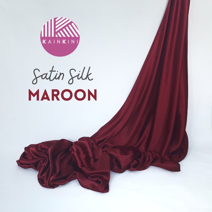 (½ meter) Kain Satin Silk Charmuse Premium Kilap Glossy Kainkini - Merah Maroon Red ( Bahan Sutra Ga