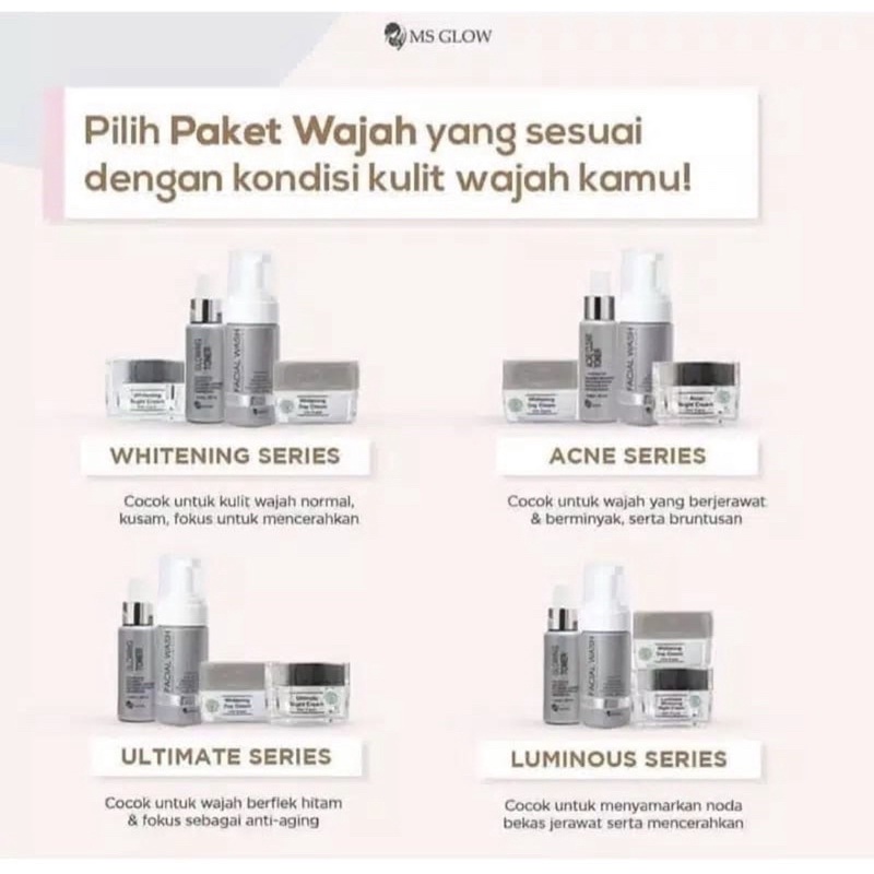 MS GLOW PAKET PERAWATAN WAJAH FREE GIFT BEBAS PILIH (SCARLETT HELM GRACE AND GLOW EMAS TAS) Original 10000%-1