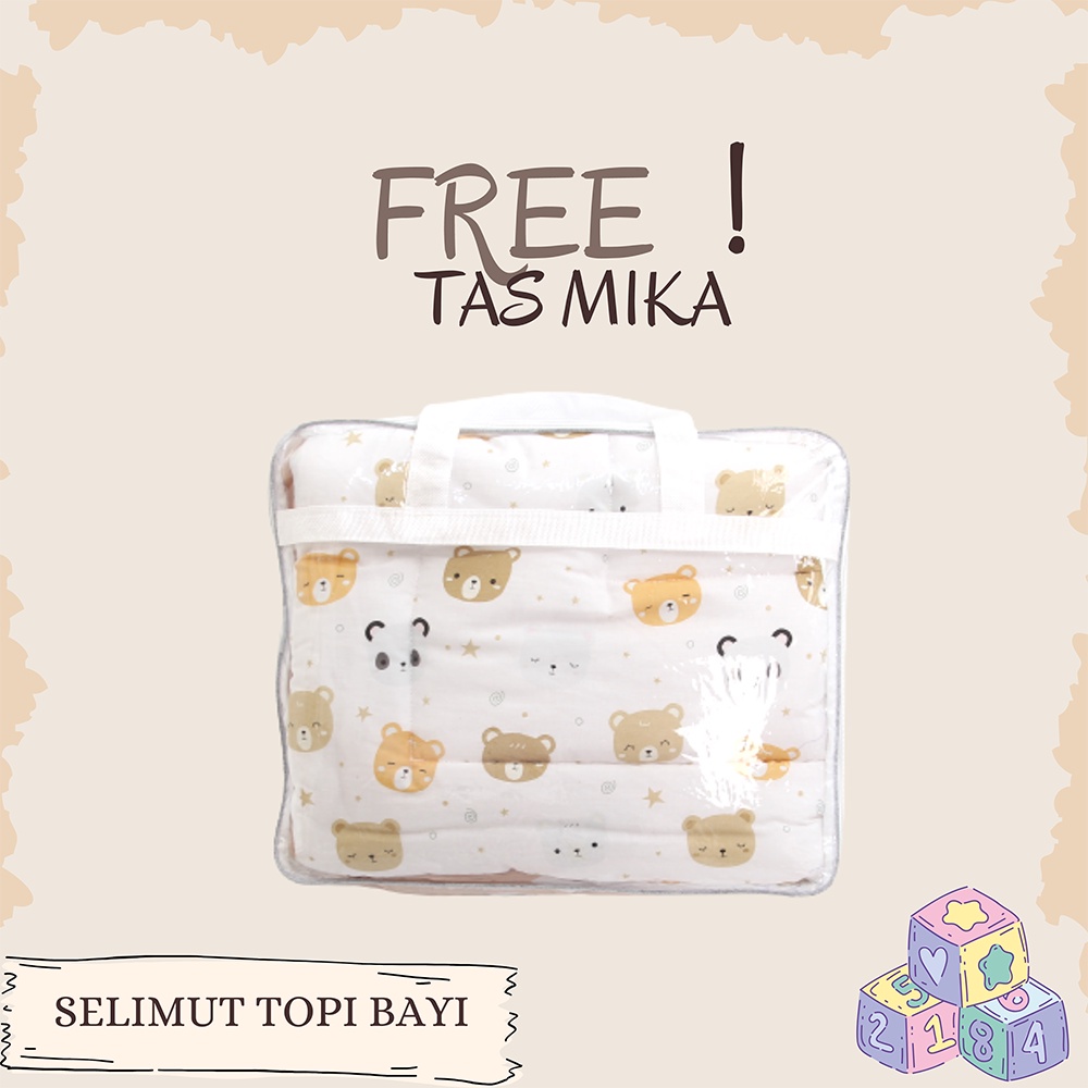 [rumahbayipdg] SELIMUT TOPI BAYI BLANKET BAYI MOTIF TIMBAL BALIK FREE TAS MIKA