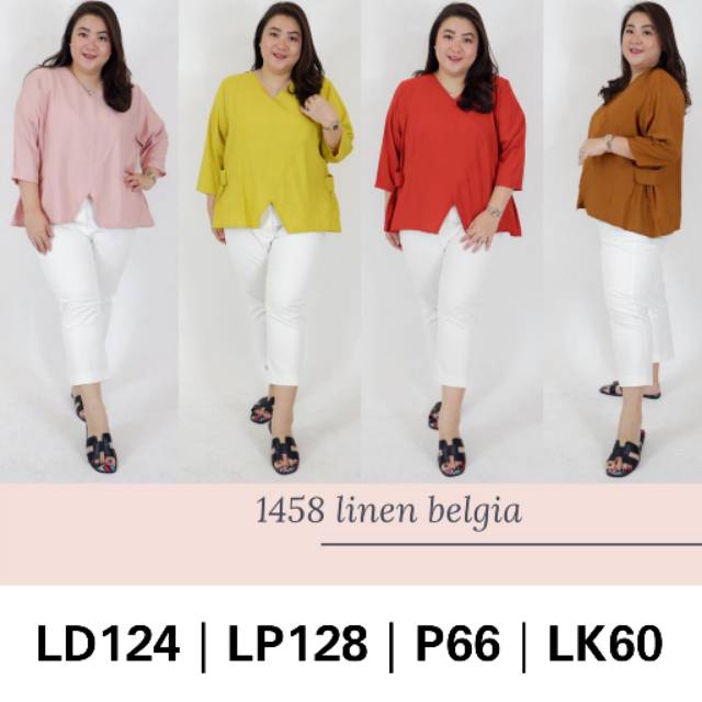 JUMBO 1458 EMILY BLOUSE BIGSIZE BAHAN LINEN BELGIA FIT TO XXL ATASAN