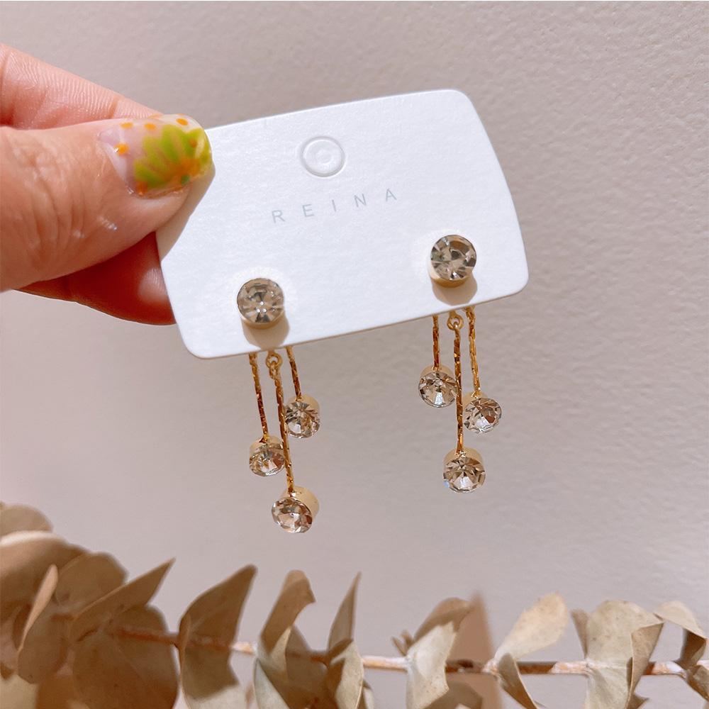 Needway Anting Stud Wanita Shinny Rumbai Depan Dan Belakang Kristal Women Jewelry