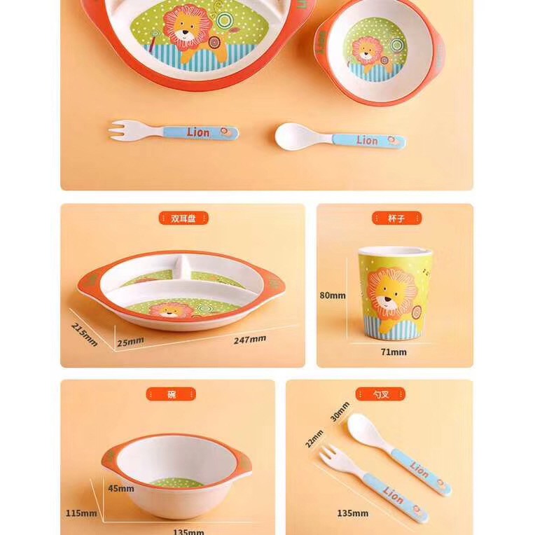 Bamboo Fiber Feeding kids Set (Bulat)/ Peralatan makan bayi / Piring anak BPA Free bambu fiber