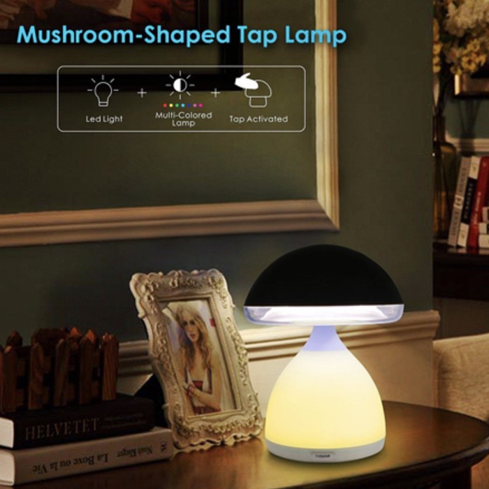 Rechargeable Mushroom Table Lamp With 7 LED Colors - Tap Activated