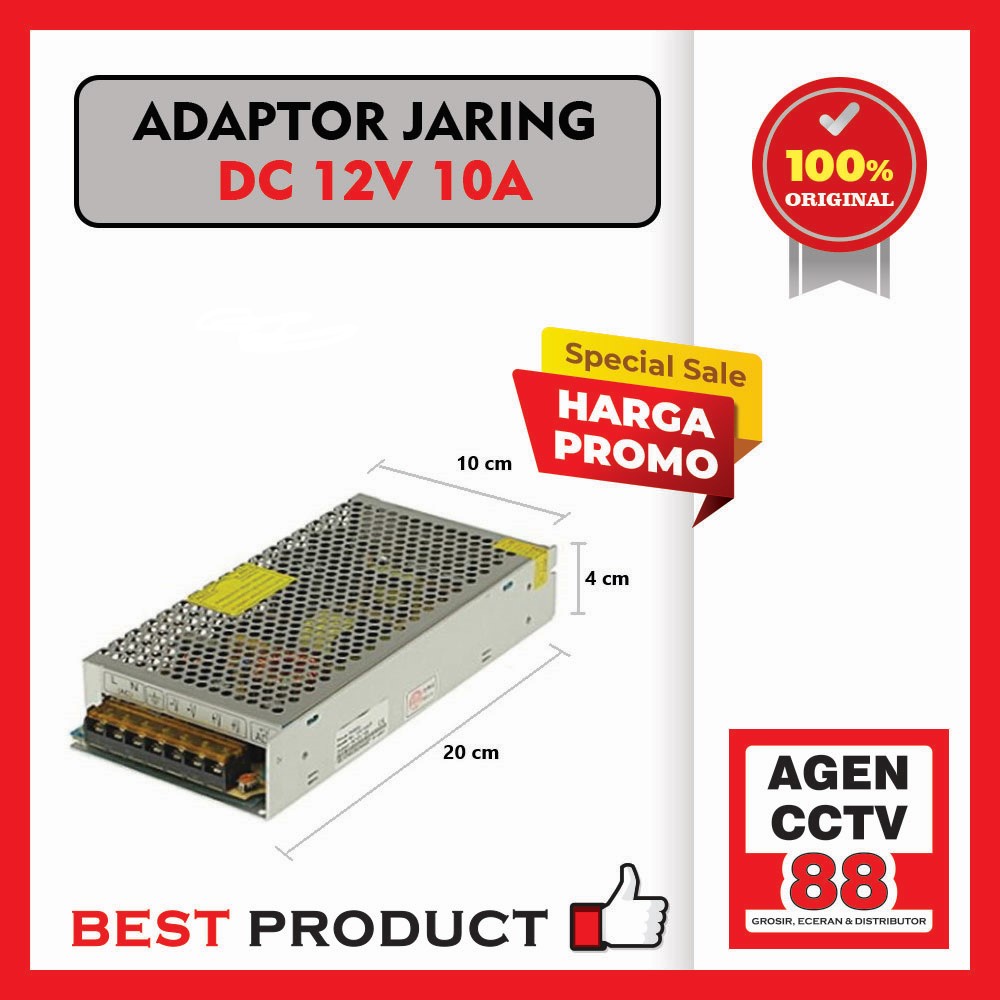 Adaptor Jaring Power Supply DC 12V 10A Murni Untuk CCTV - LED - DLL