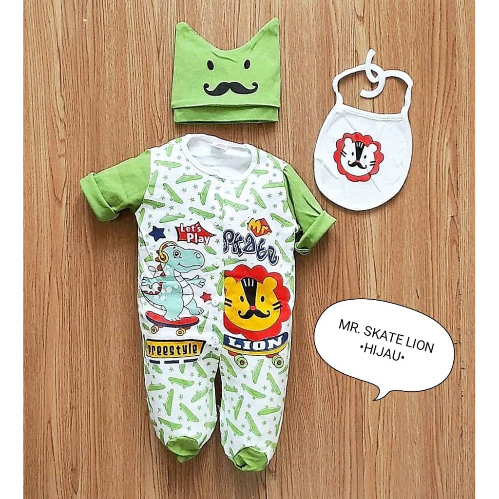 Klik Mds Jumper Anak Bayi Usia 0-6 Bulan Motif Mr. Skate Lion Free Topi Dan Slaber / Jumper Bayi