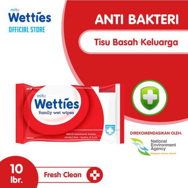 WETTIES TISU BASAH ANTISEPTIK TISSUE 10LEMBAR MITU FAMILY WET WIPES