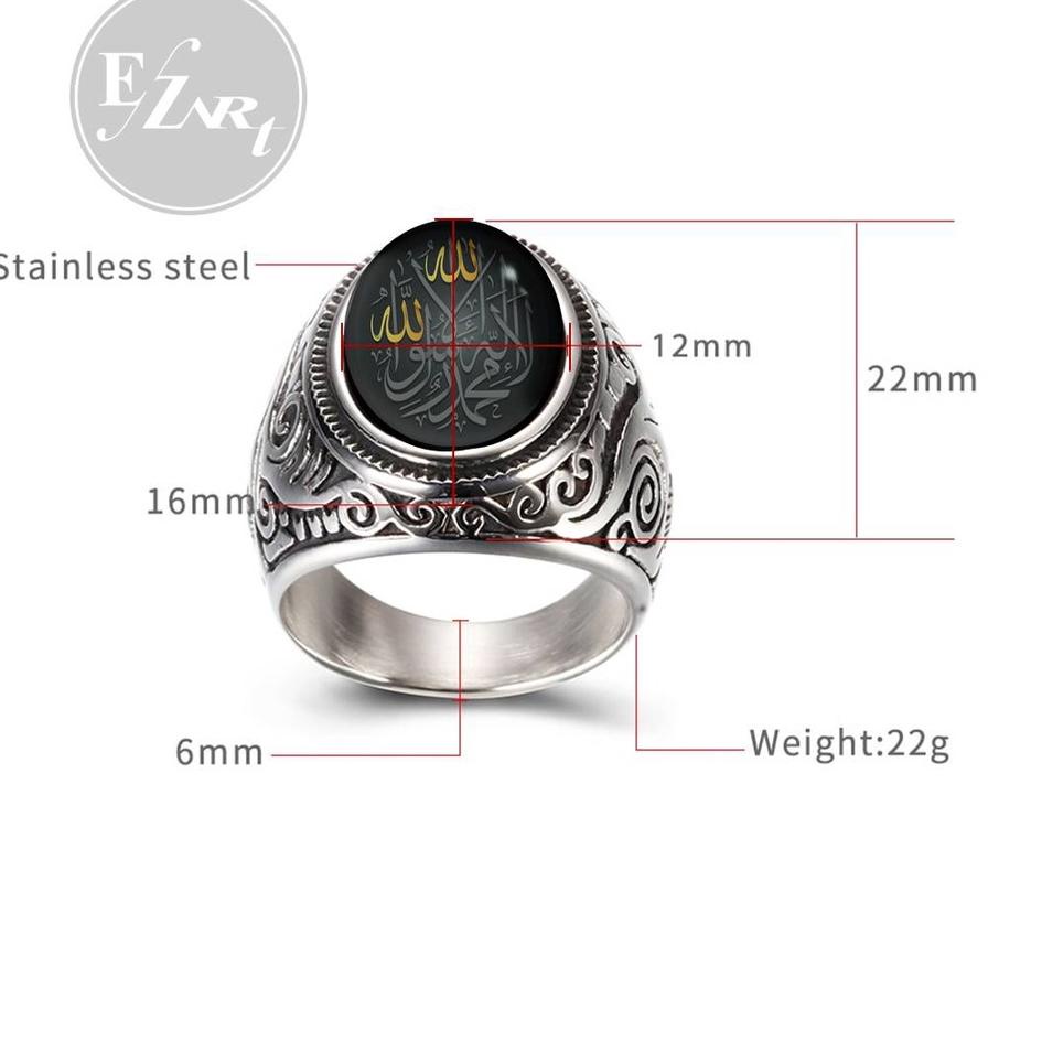 Recomended.. [EZArt] CINCIN TAUHID ISLAM UKIRAN BUNGA BATU MATA CEMBUNG LAFADZ ALLAH STAINLESS STEEL