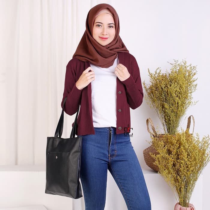 Switer Rajut Okechuku CROP BERSKA Wanita  Cardigan Rajut 