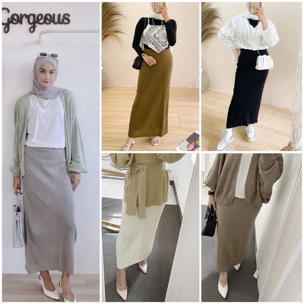 Rok Span Rajut Bawahan Panjang Wanita Cewe Cewek Perempuan Rok Fashion Muslim Muslimah Polos Simpel 