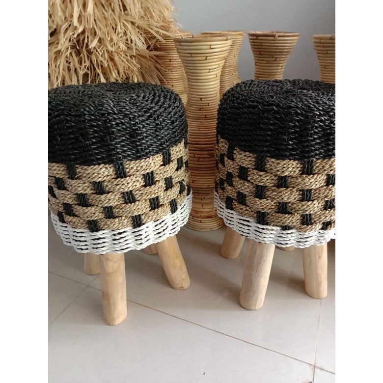 STOOL SEAGRASS JAMUR SOFA  BULAT KAYU KANVAS