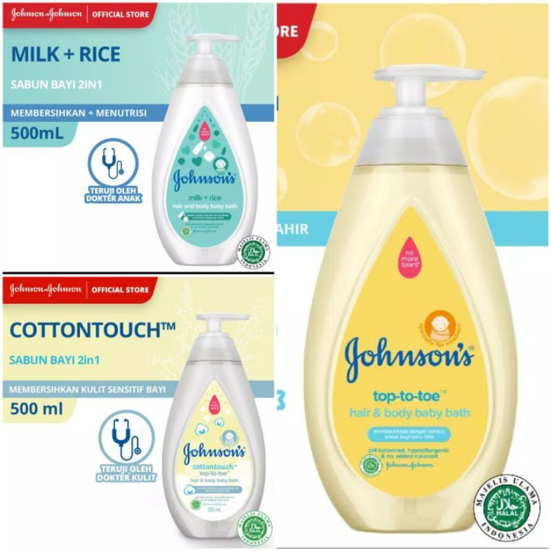 Johnsons Sabun Bayi Cottontouch / Top to Toe / Milk Rice Baby Bath 500ml 500 ml 200ml