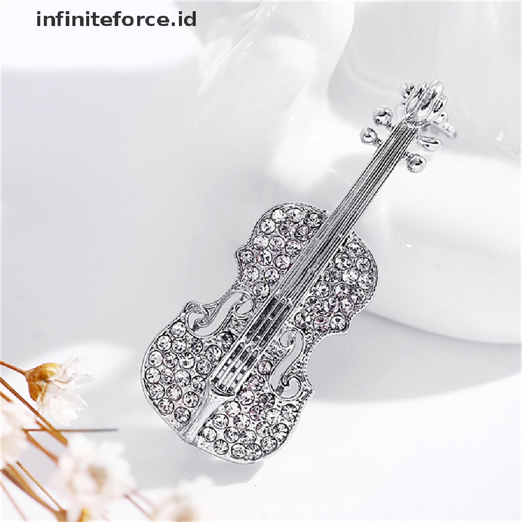 Bros Bentuk Biola Lapis Emas / Silver Aksen Kristal Berlian Imitasi Untuk Syal