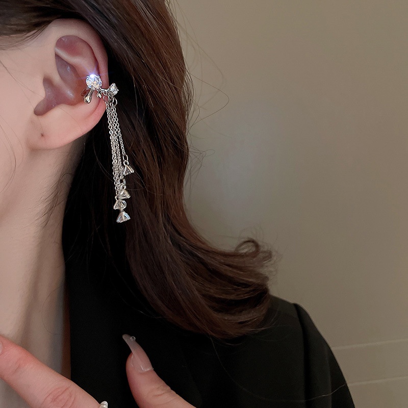 Mhang Anting Tusuk Gantung Rantai Silver Aksen Zircon Untuk Wanita