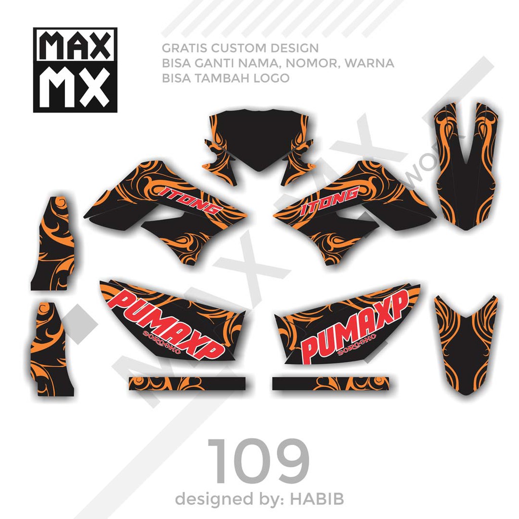 MX-01109 decal klx 150 hitam orange simple