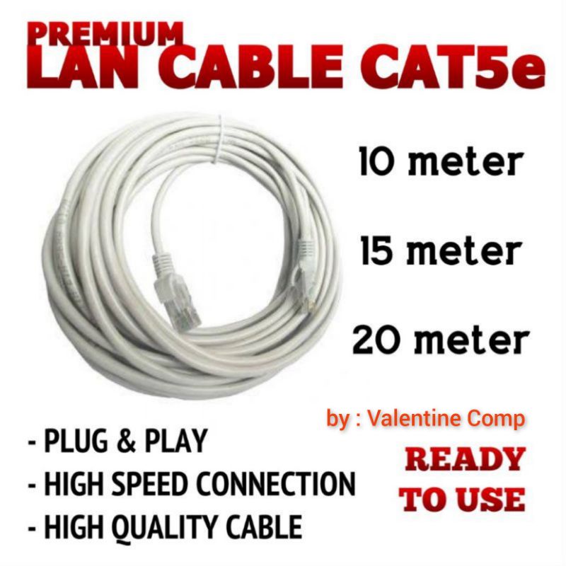 KABEL LAN CAT 5 / 5e 10M / 15M / 20M RJ45 UTP ( PRODUK SIAP PAKAI 10 meter / 15 meter / 20 meter )